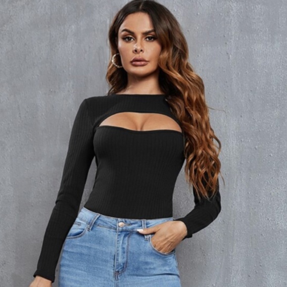 SHEIN Tops - Peekaboo Long Sleeve Ribbed Crop Top